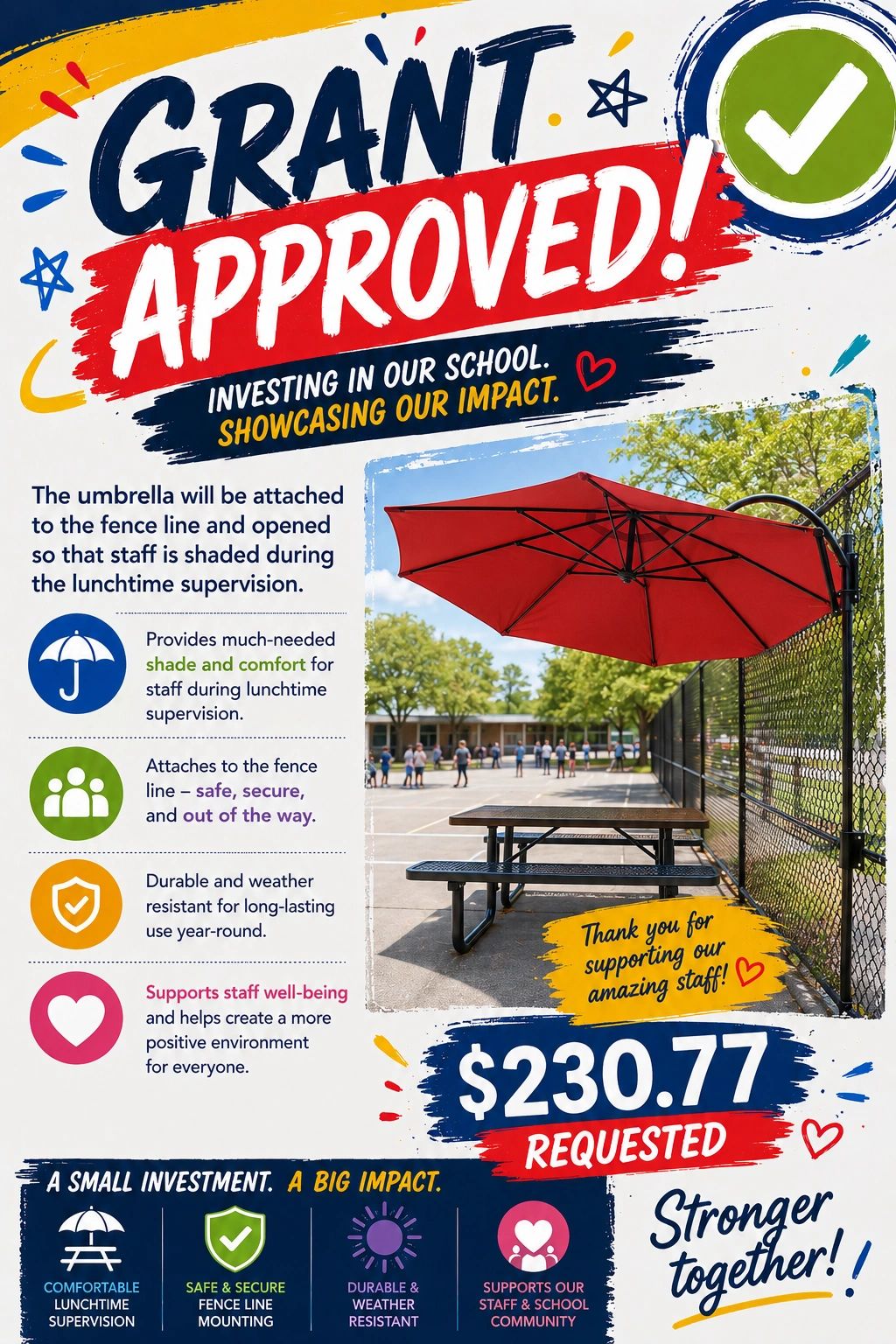 Staff shade umbrella grant approval