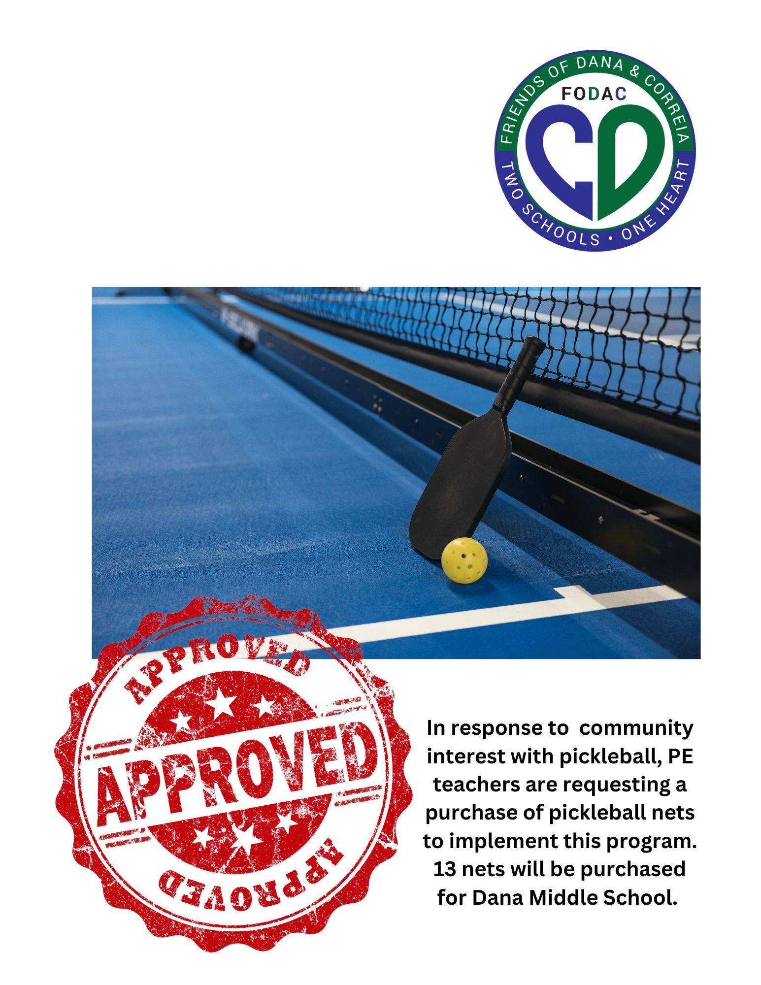Pickleball nets grant approval for Dana Middle School